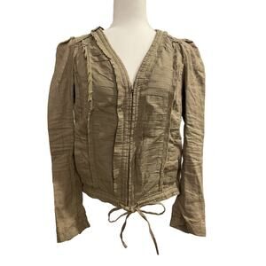Anthropologie Hei Hei Bomber Jacket Linen Green Pleated Zip Military Sz 10 Top